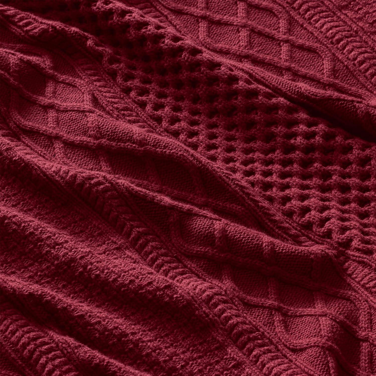 imageBOLL ampamp BRANCH Aran Knit Throw Blanket One Size Holly Luxury 100 Organic Cotton Ribbed Knit HandFinished Border Dense Richly Textured 50x70 InchesHolly
