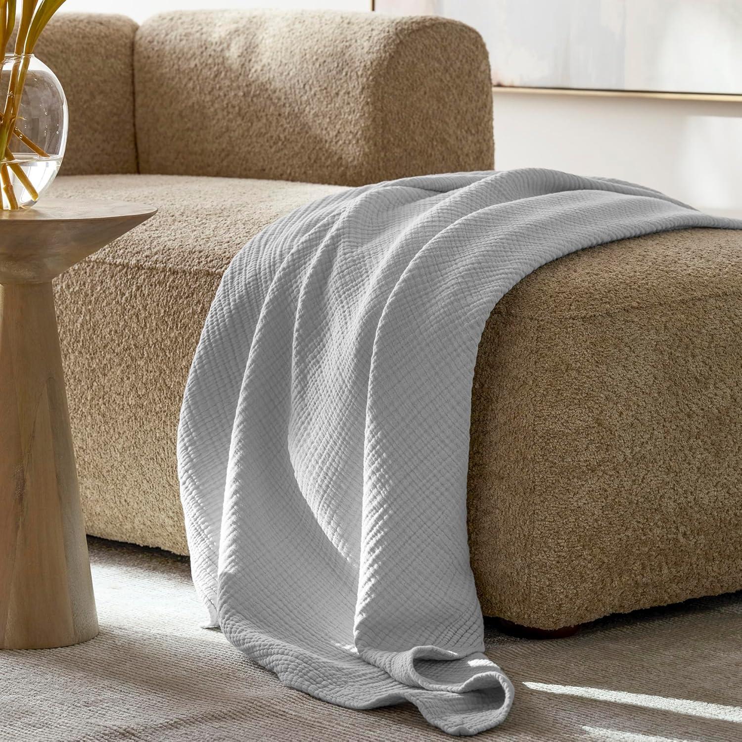 imageBOLL ampamp BRANCH Dream Throw Blanket One Size White Luxury 100 Organic Cotton Soft Lightweight and Breathable CloudLike Touch 50x70 InchesSky