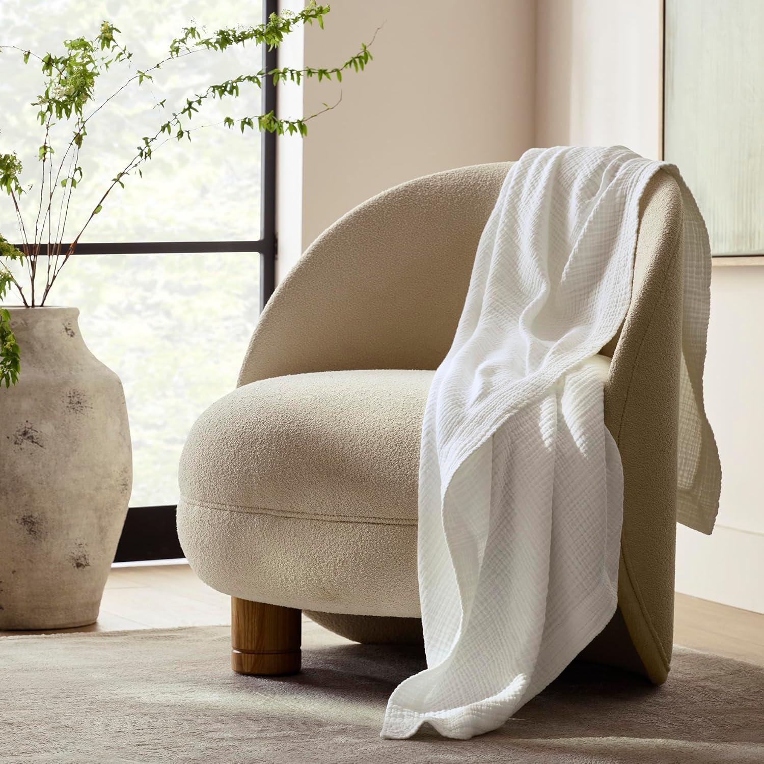 imageBOLL ampamp BRANCH Dream Throw Blanket One Size White Luxury 100 Organic Cotton Soft Lightweight and Breathable CloudLike Touch 50x70 InchesWhite