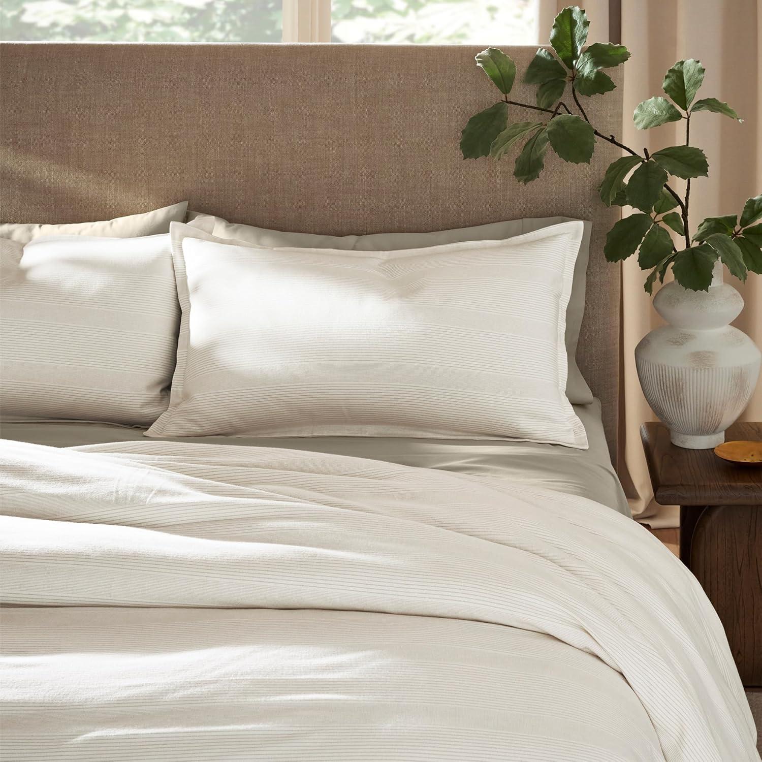 imageBOLL ampamp BRANCH Flannel Duvet Set KingCal King White Luxury 100 Organic Cotton 1 Duvet Cover 2 Shams Velvety Soft Warm ampamp Breathable WeaveCreamOak