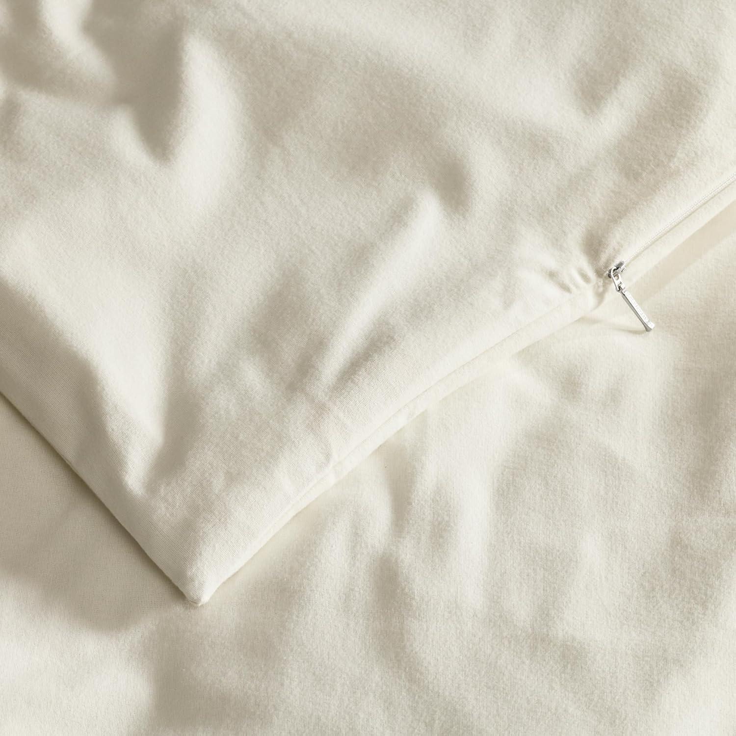 imageBOLL ampamp BRANCH Flannel Duvet Set KingCal King White Luxury 100 Organic Cotton 1 Duvet Cover 2 Shams Velvety Soft Warm ampamp Breathable WeaveCream