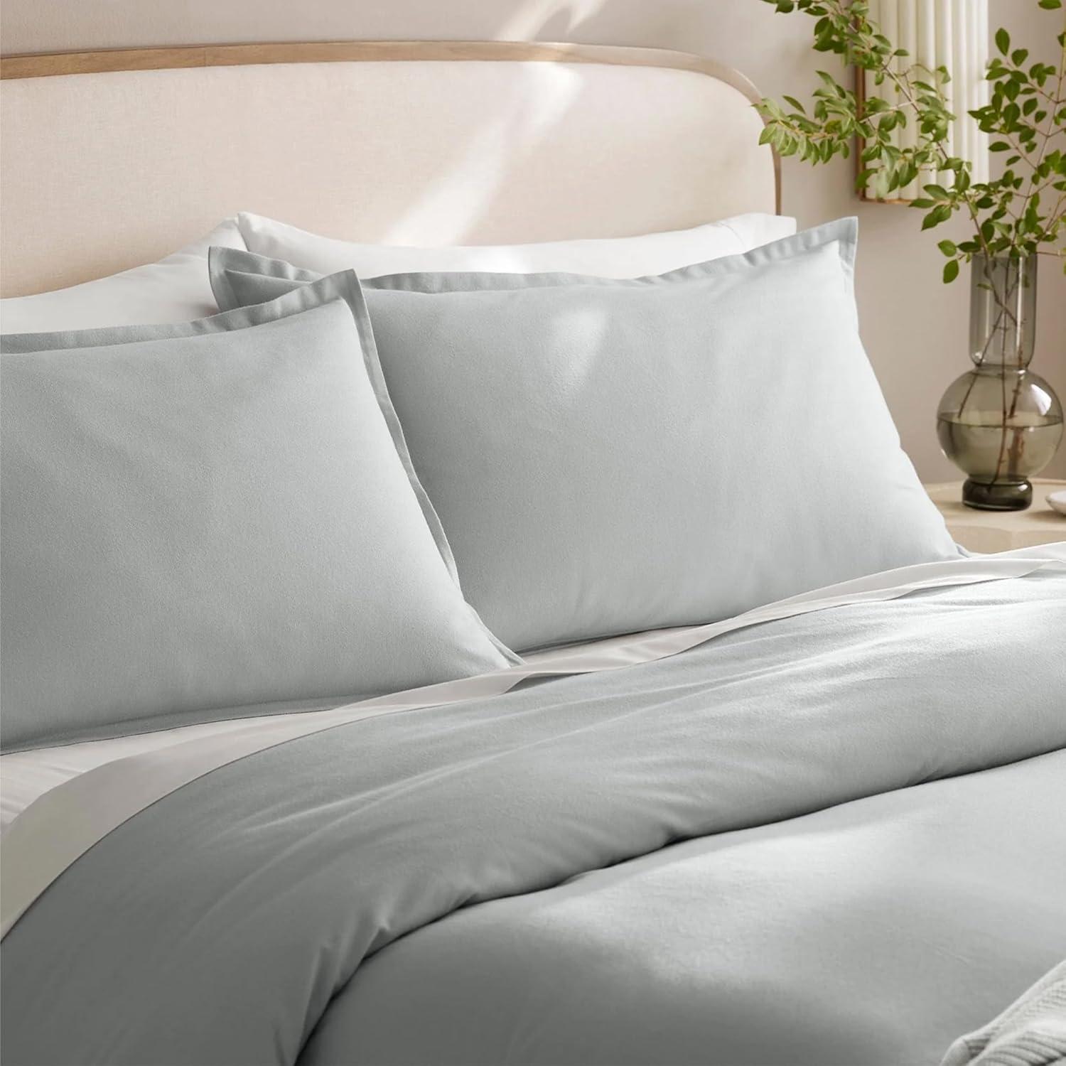 imageBOLL ampamp BRANCH Flannel Duvet Set KingCal King White Luxury 100 Organic Cotton 1 Duvet Cover 2 Shams Velvety Soft Warm ampamp Breathable WeaveShore