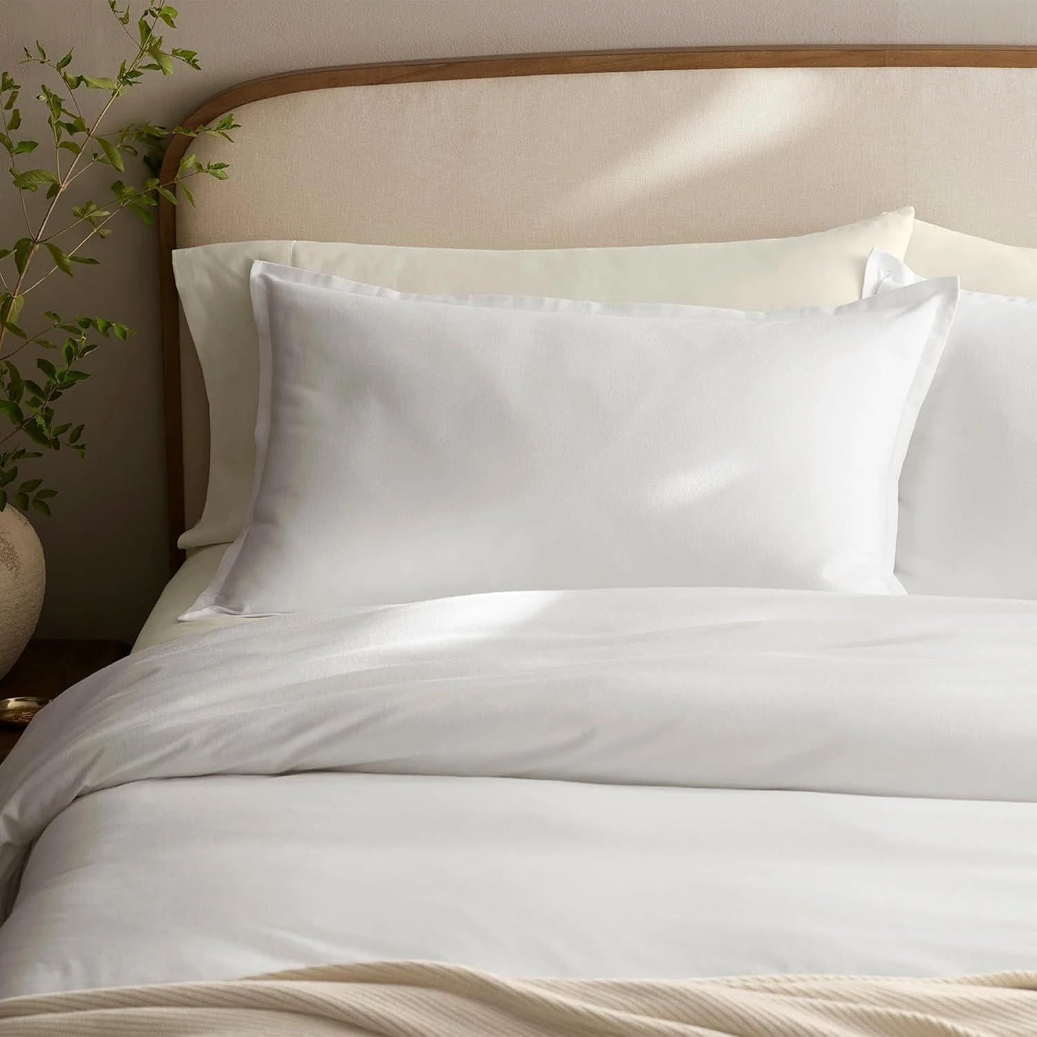 imageBOLL ampamp BRANCH Flannel Duvet Set KingCal King White Luxury 100 Organic Cotton 1 Duvet Cover 2 Shams Velvety Soft Warm ampamp Breathable WeaveWhite