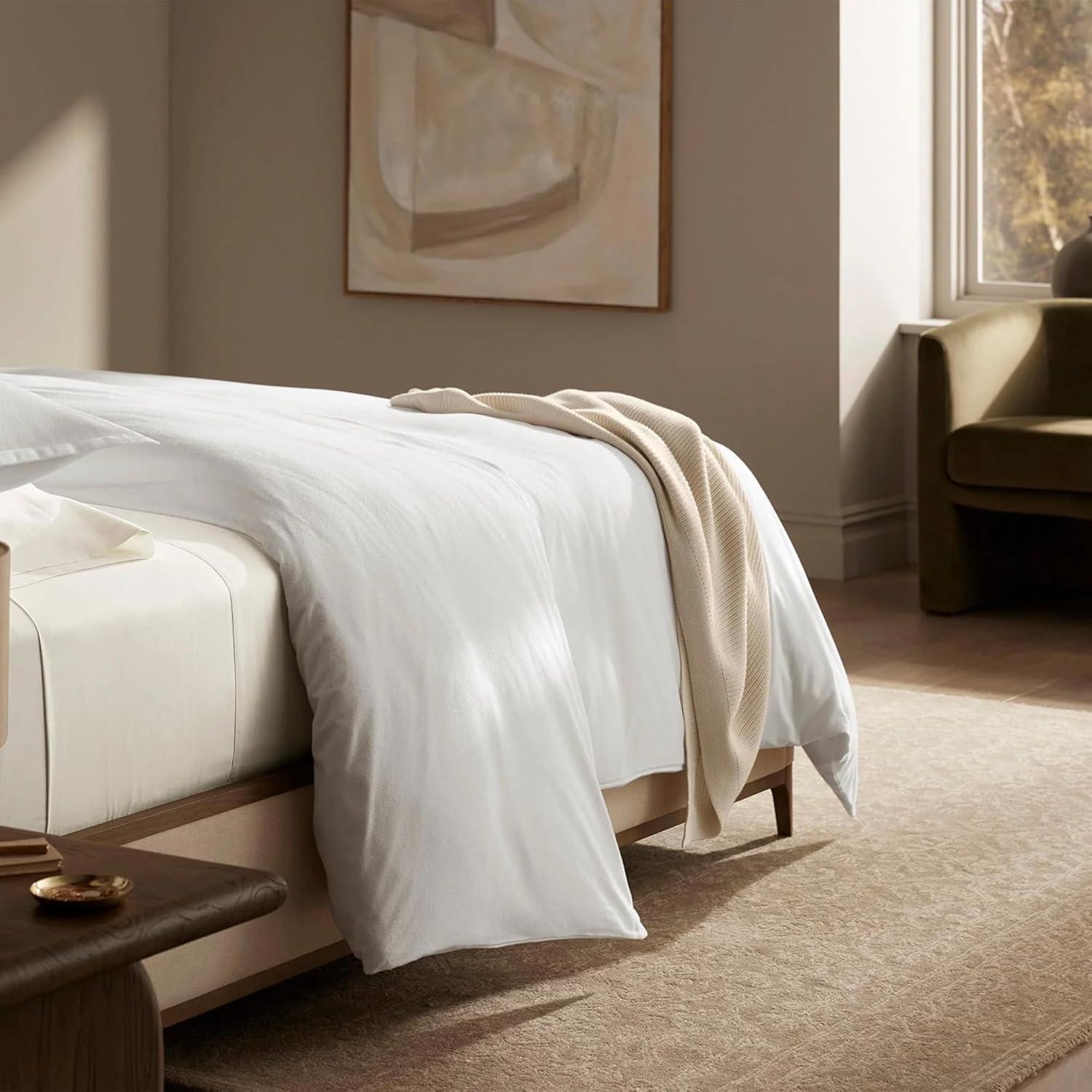 imageBOLL ampamp BRANCH Flannel Duvet Set KingCal King White Luxury 100 Organic Cotton 1 Duvet Cover 2 Shams Velvety Soft Warm ampamp Breathable WeaveWhite