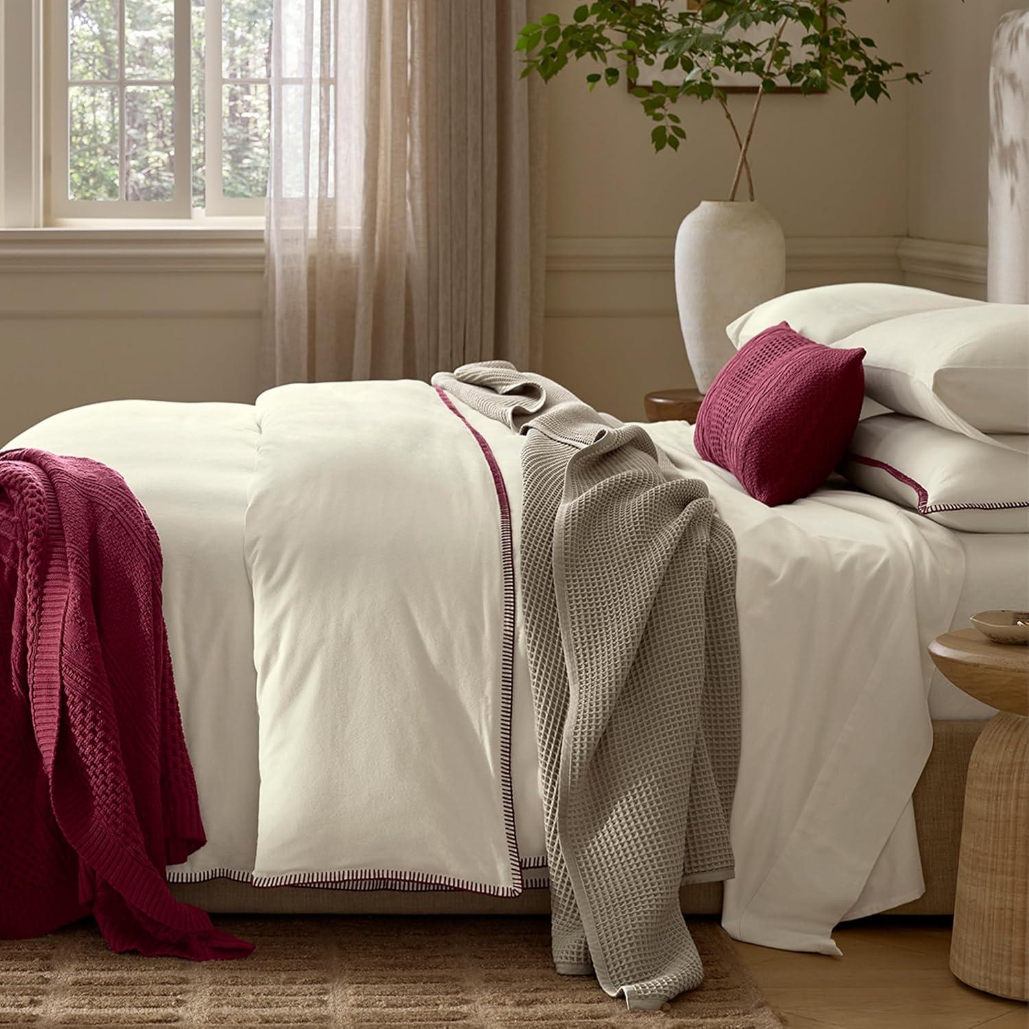 imageBOLL ampamp BRANCH Flannel Fine Line Stripe Pillowcase Set King CreamOak Luxury 100 Organic Cotton 2 Pillowcases Included Velvety Soft Warm ampamp Breathable for Every SeasonCream