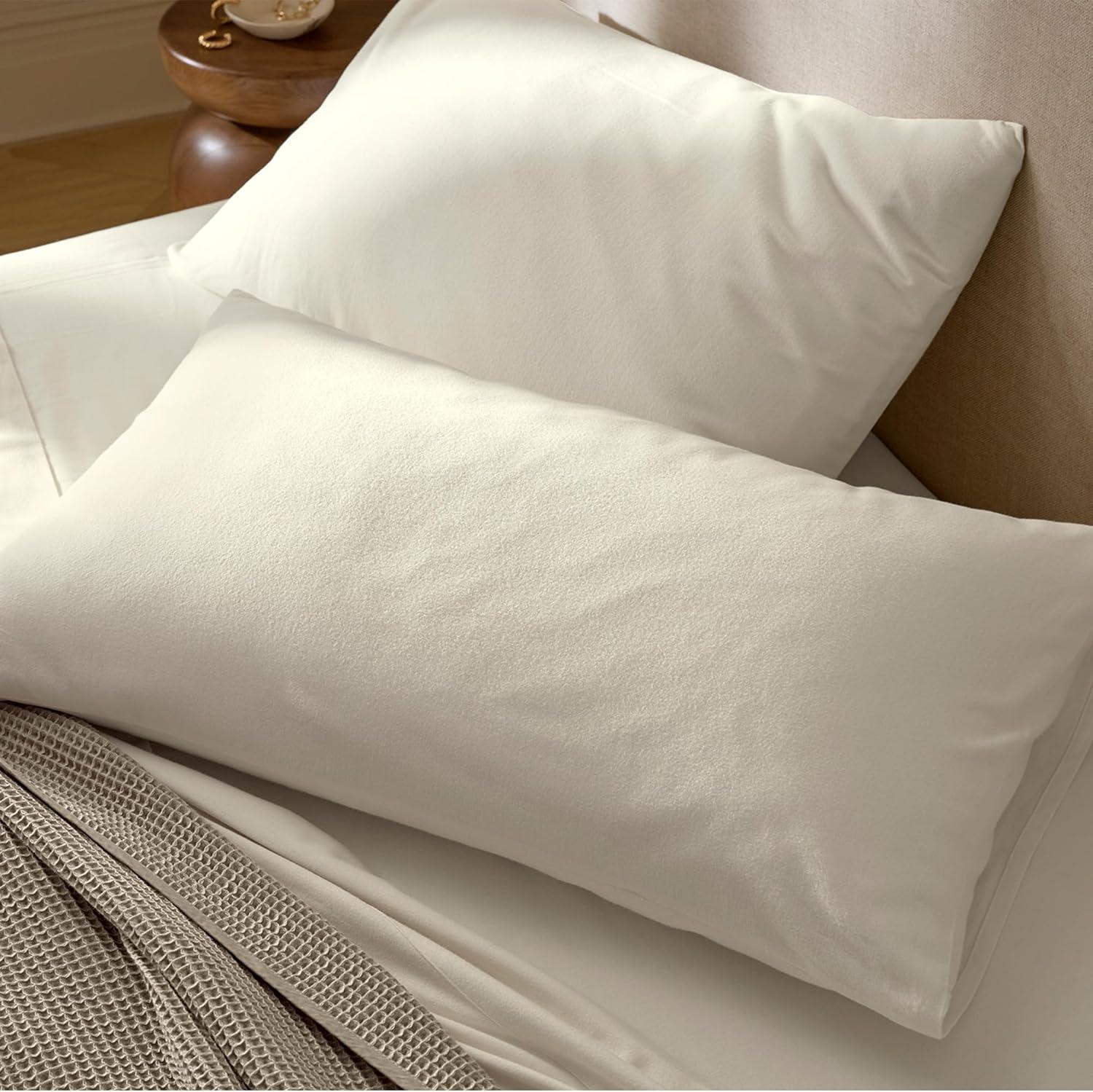 imageBOLL ampamp BRANCH Flannel Fine Line Stripe Pillowcase Set King CreamOak Luxury 100 Organic Cotton 2 Pillowcases Included Velvety Soft Warm ampamp Breathable for Every SeasonCream