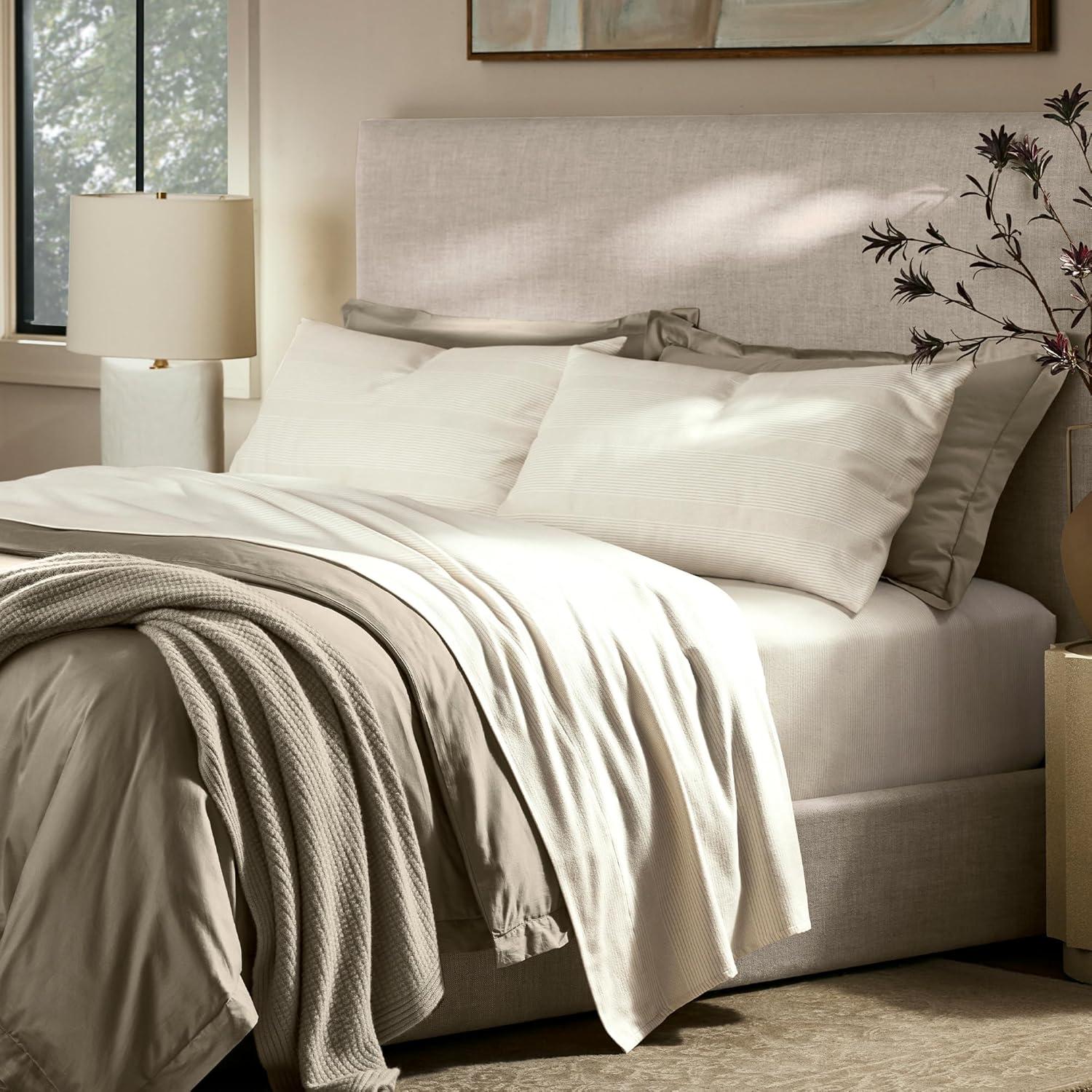 imageBOLL ampamp BRANCH Flannel Fine Line Stripe Pillowcase Set King CreamOak Luxury 100 Organic Cotton 2 Pillowcases Included Velvety Soft Warm ampamp Breathable for Every SeasonCreamOak