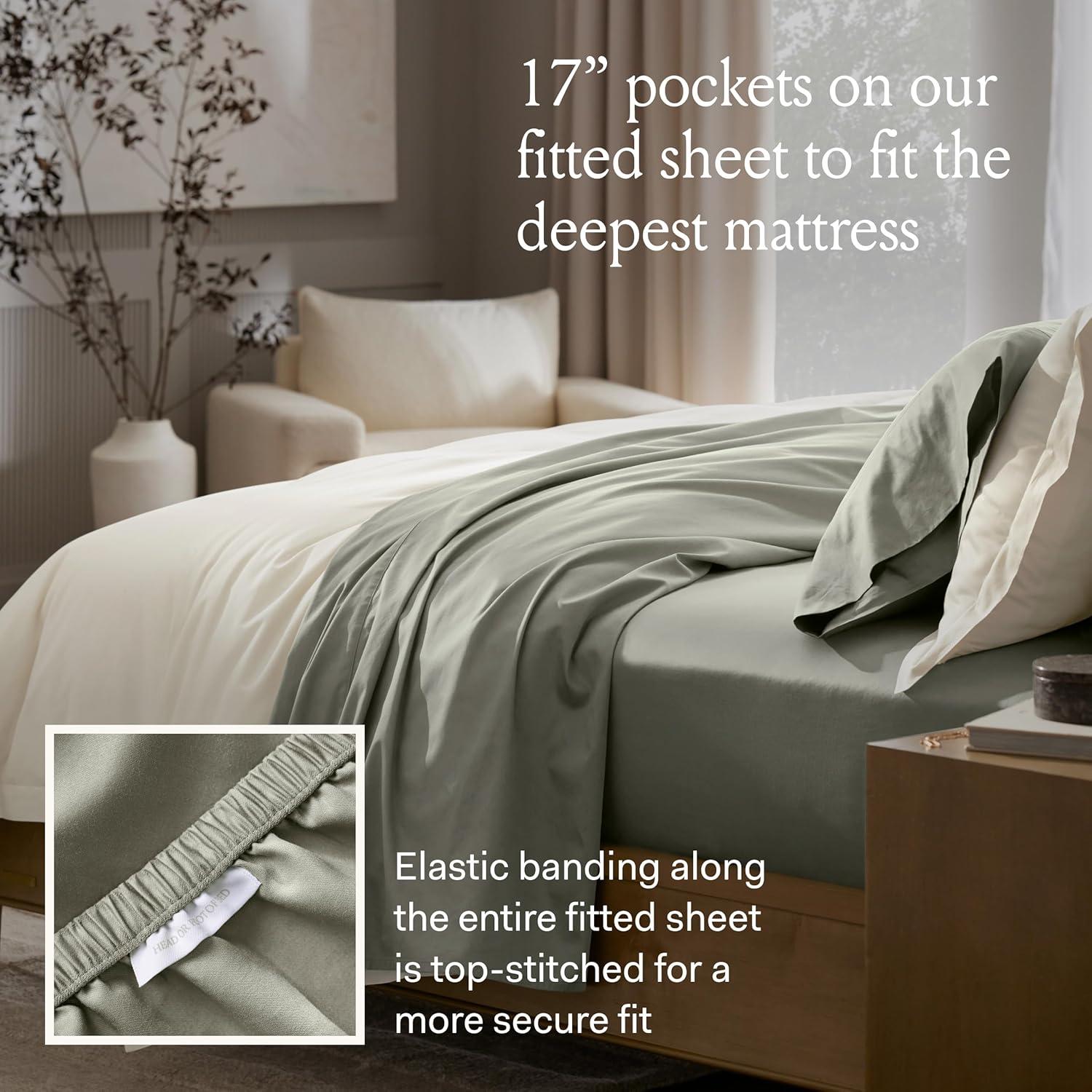 imageBOLL ampamp BRANCH Signature Hemmed Sheet Set Queen White Luxury 100 Organic Cotton Includes 1 Flat 1 Fitted 2 Pillowcases Buttery SoftJuniper