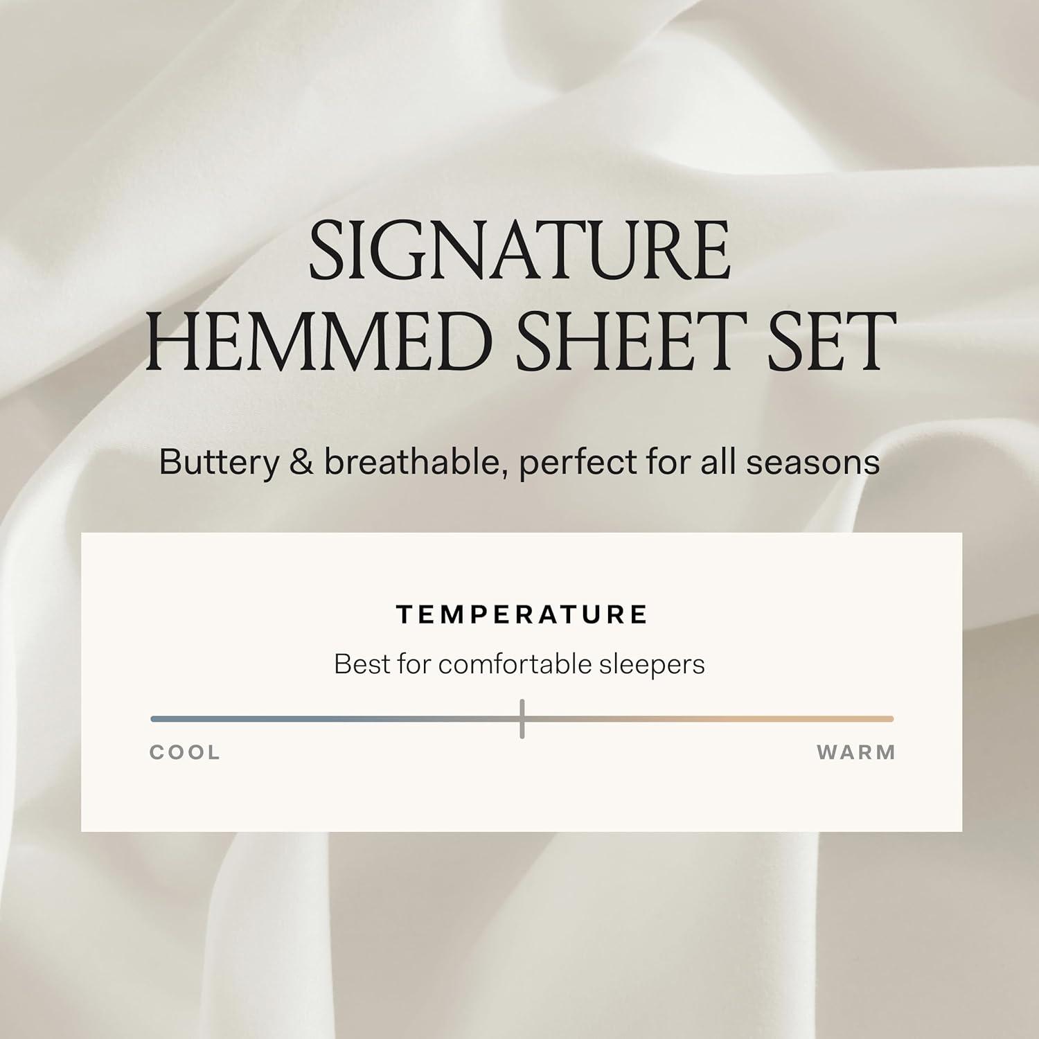 imageBOLL ampamp BRANCH Signature Hemmed Sheet Set Queen White Luxury 100 Organic Cotton Includes 1 Flat 1 Fitted 2 Pillowcases Buttery SoftMist