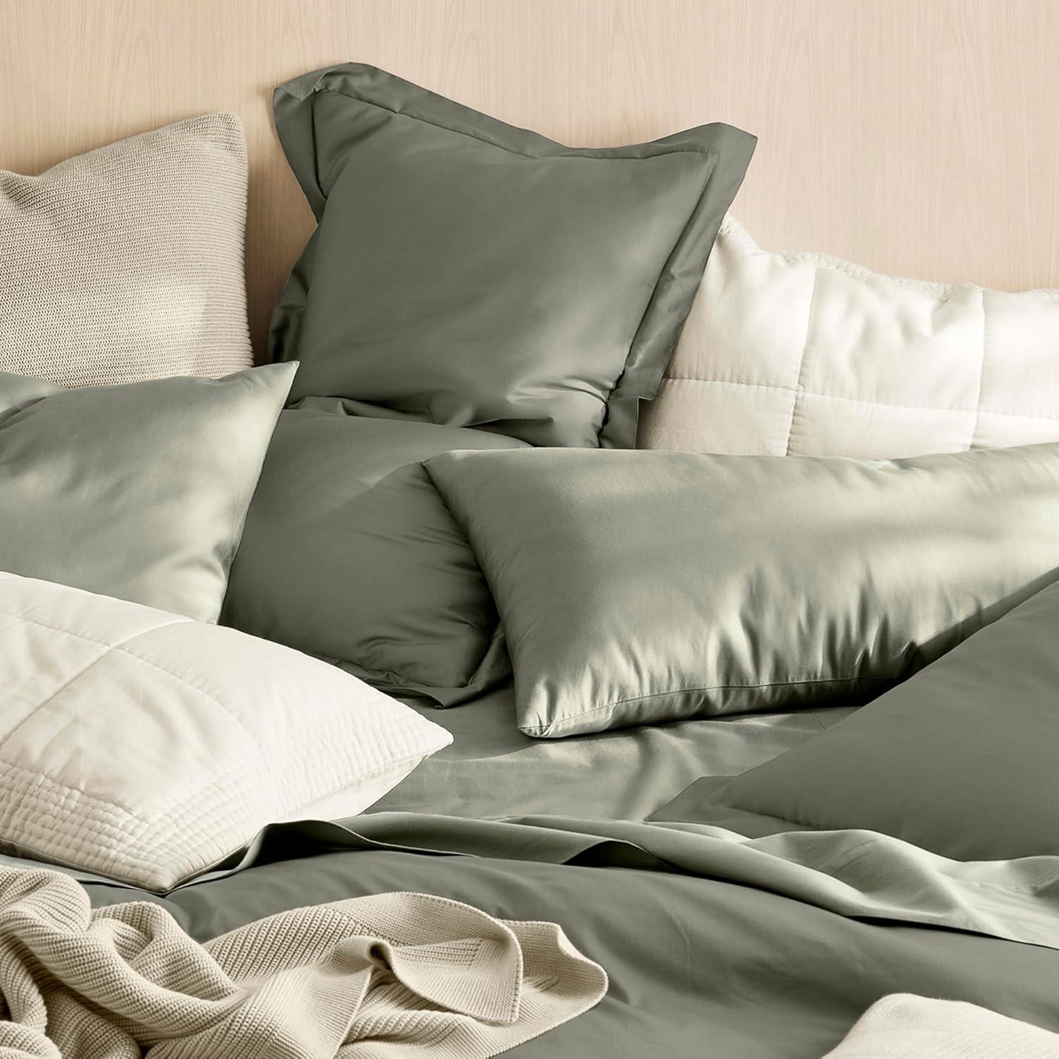 imageBOLL ampamp BRANCH Signature Hemmed Sheet Set Queen White Luxury 100 Organic Cotton Includes 1 Flat 1 Fitted 2 Pillowcases Buttery SoftSageleaf