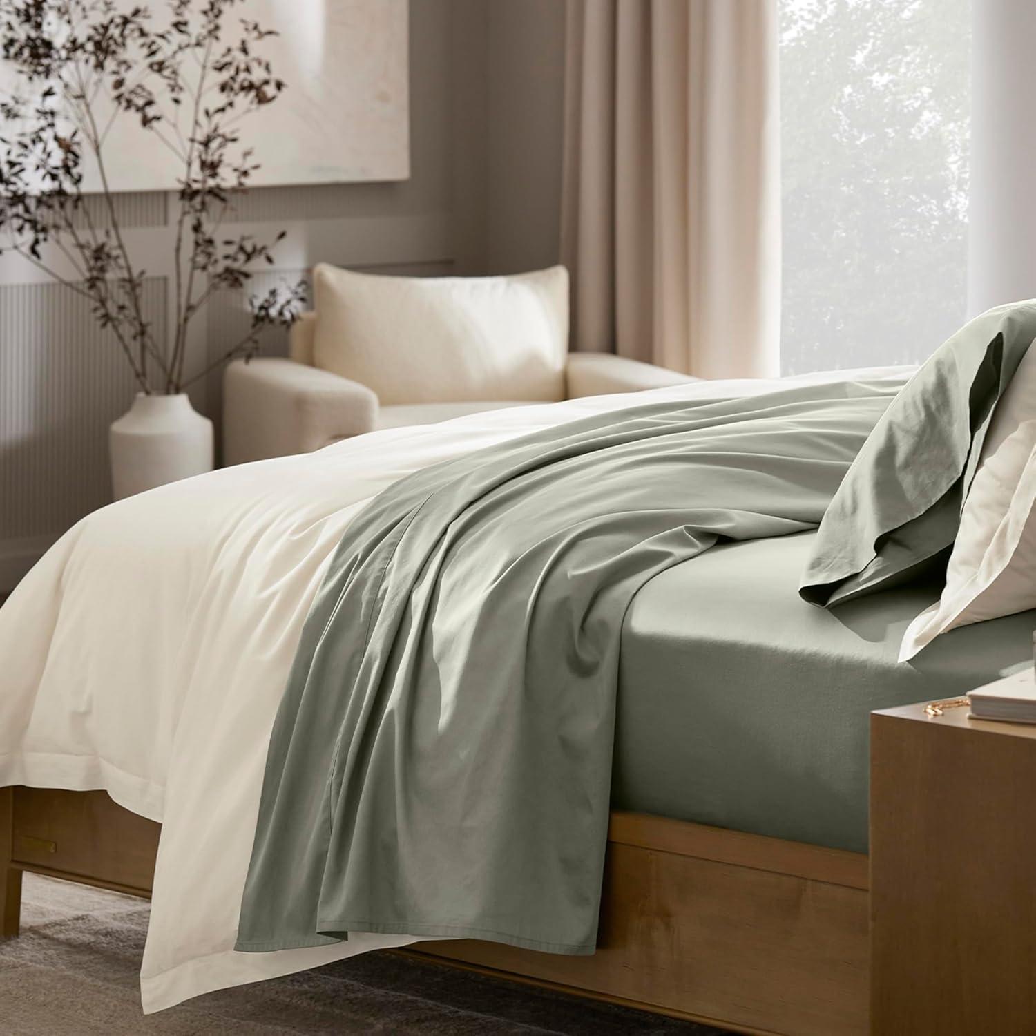 imageBOLL ampamp BRANCH Signature Hemmed Sheet Set Queen White Luxury 100 Organic Cotton Includes 1 Flat 1 Fitted 2 Pillowcases Buttery SoftSageleaf