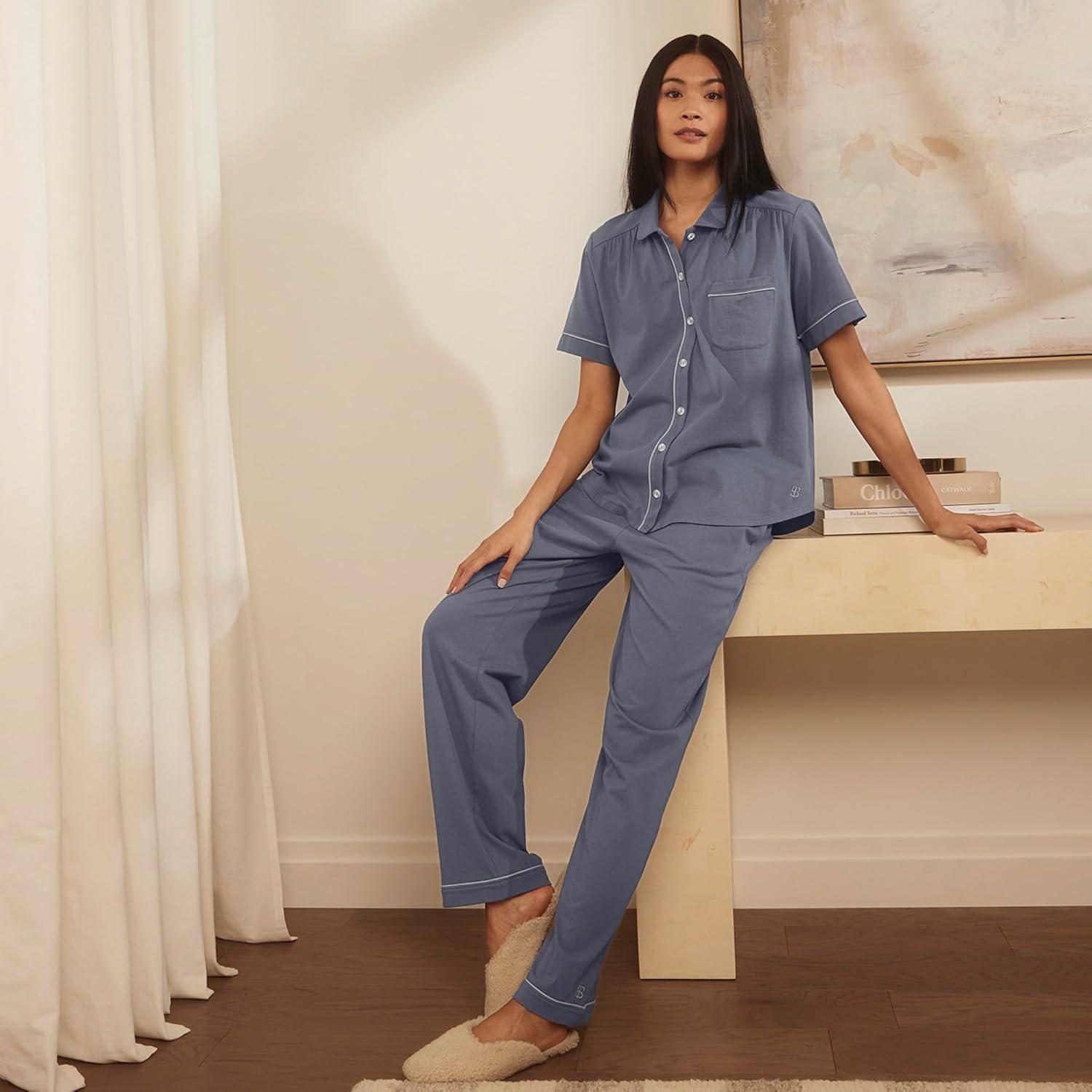 imageBOLL ampamp BRANCH Womens Soft Knit Short Sleeve ampamp Pants Pajama SetMineral