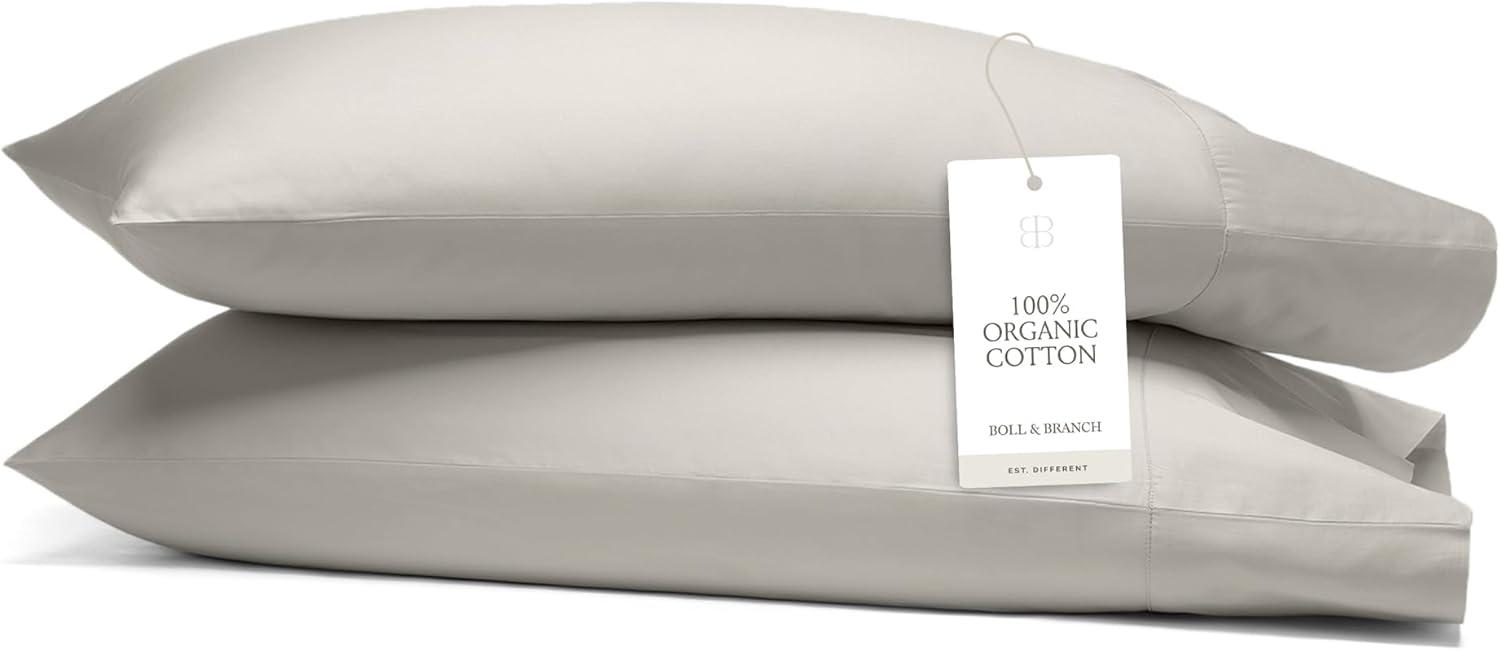 imageBoll ampamp Branch Signature Hemmed Pillowcase Set Standard White Luxury 100 Organic Cotton Buttery Soft and Breathable Softer with Every Wash 2 Pillowcases IncludedPewter