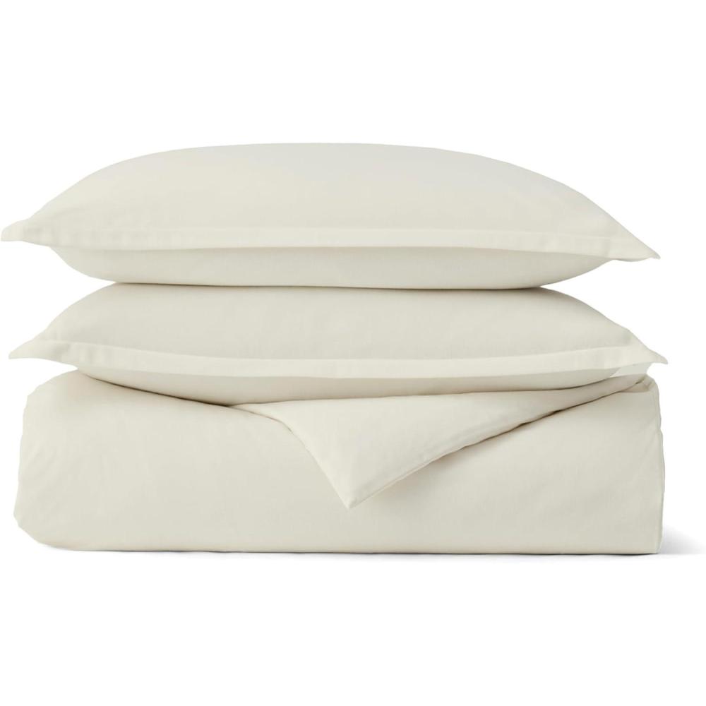 imageBOLL ampamp BRANCH Flannel Duvet Set KingCal King White Luxury 100 Organic Cotton 1 Duvet Cover 2 Shams Velvety Soft Warm ampamp Breathable WeaveCream