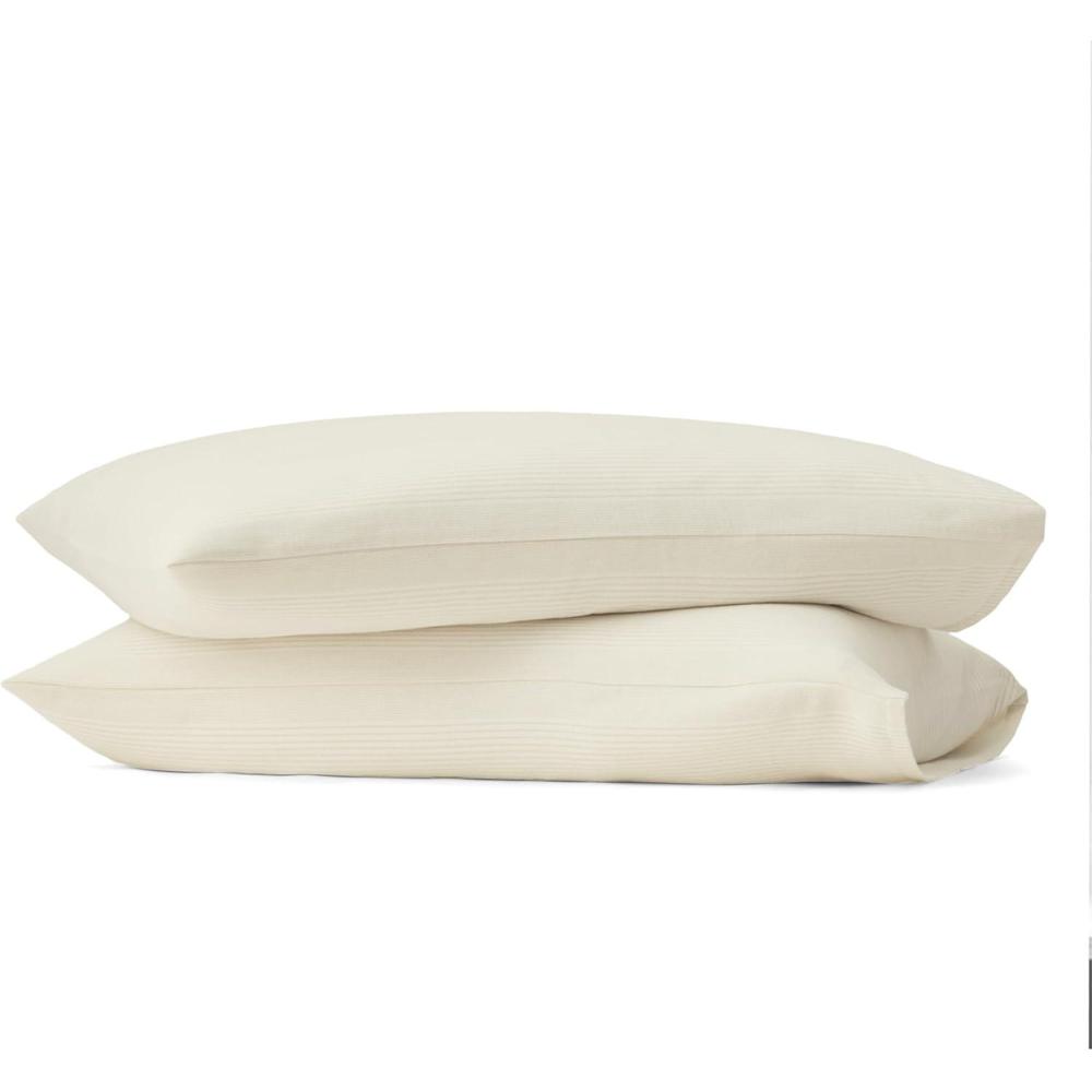 imageBOLL ampamp BRANCH Flannel Fine Line Stripe Pillowcase Set King CreamOak Luxury 100 Organic Cotton 2 Pillowcases Included Velvety Soft Warm ampamp Breathable for Every SeasonCreamOak