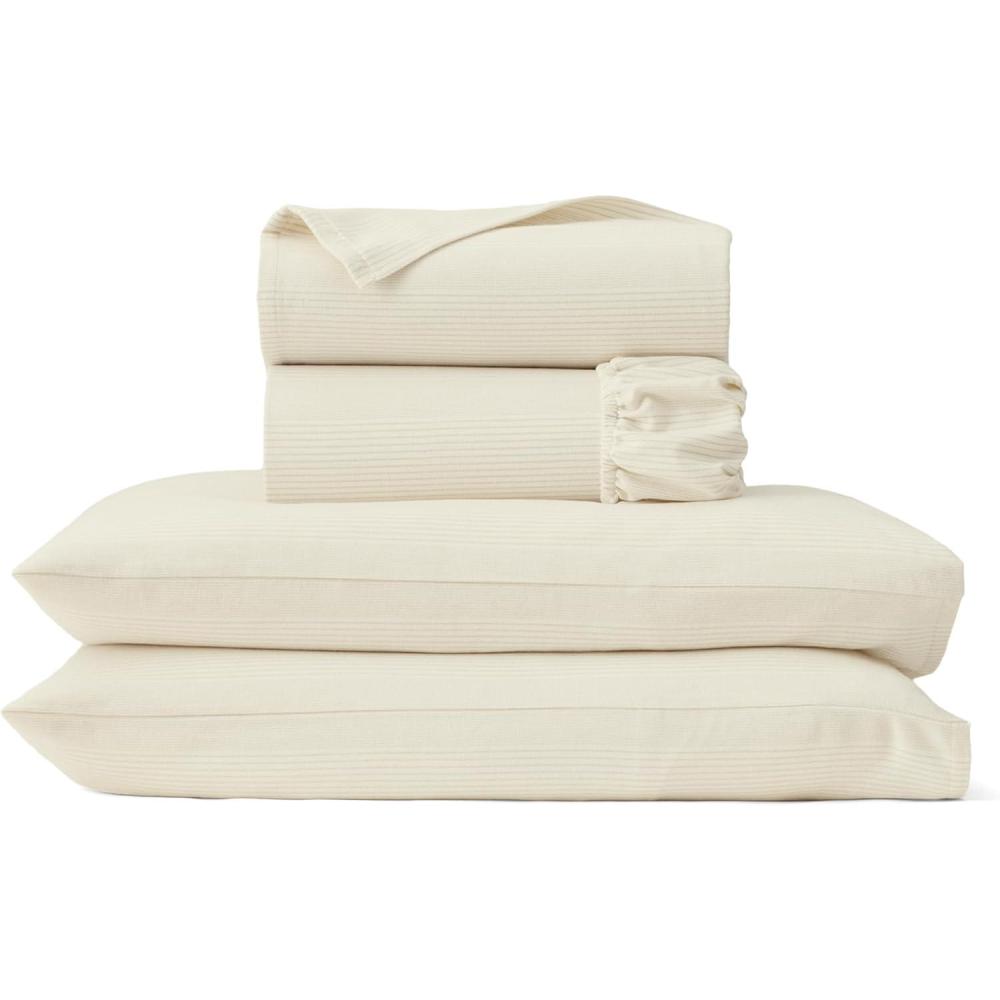 imageBOLL ampamp BRANCH Flannel Sheet Set King Shore Luxury 100 Organic Cotton Includes 1 Flat 1 Fitted 2 King Pillowcases Velvety Soft Warm ampamp BreathableCreamOak