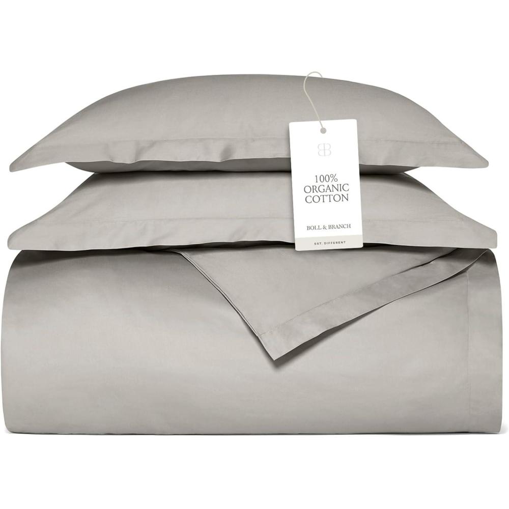imageBOLL ampamp BRANCH Percale Hemmed Duvet Set KingCal King Pewter Luxury 100 Organic Cotton 1 Duvet Cover 2 Shams Crisp Naturally Cooling WeavePewter
