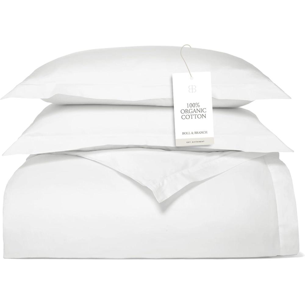 imageBOLL ampamp BRANCH Percale Hemmed Duvet Set KingCal King Pewter Luxury 100 Organic Cotton 1 Duvet Cover 2 Shams Crisp Naturally Cooling WeaveWhite