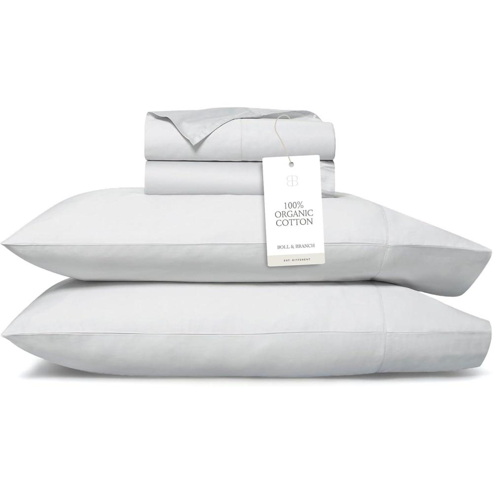 imageBOLL ampamp BRANCH Percale Hemmed Sheet Set Cooling Breathable Bed Sheets for Hot Sleepers King Pewter Luxury 100 Organic Cotton 1 Flat 1 Fitted 2 PillowcasesSky