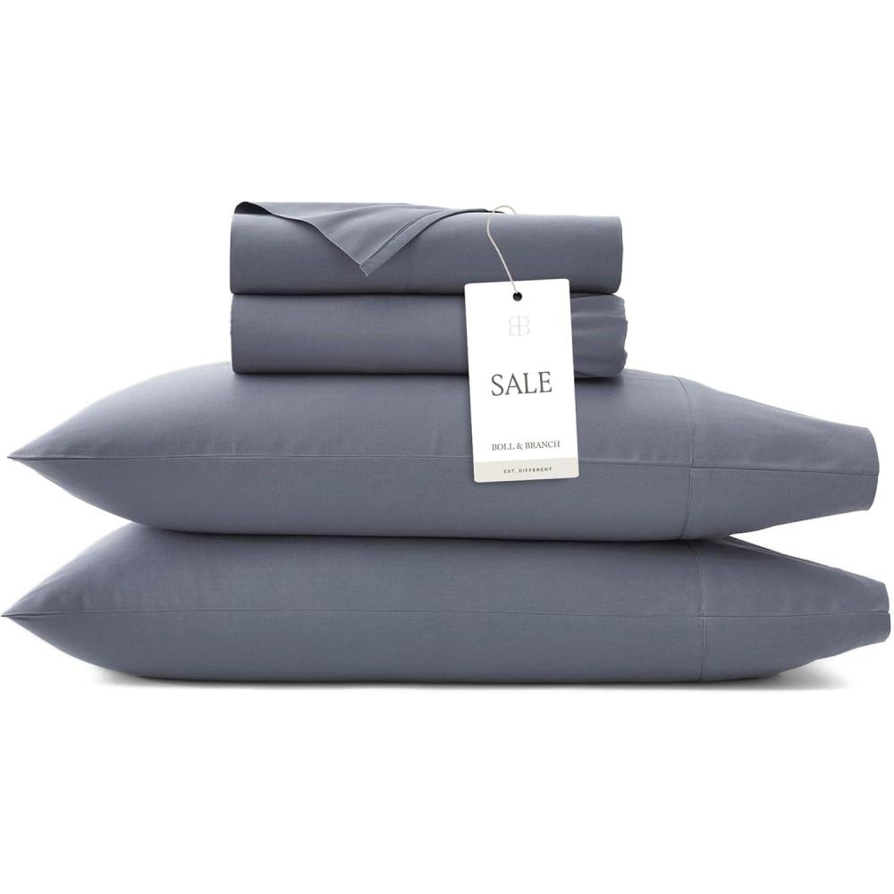 imageBOLL ampamp BRANCH Percale Hemmed Sheet Set Cooling Breathable Bed Sheets for Hot Sleepers King Pewter Luxury 100 Organic Cotton 1 Flat 1 Fitted 2 PillowcasesMineral