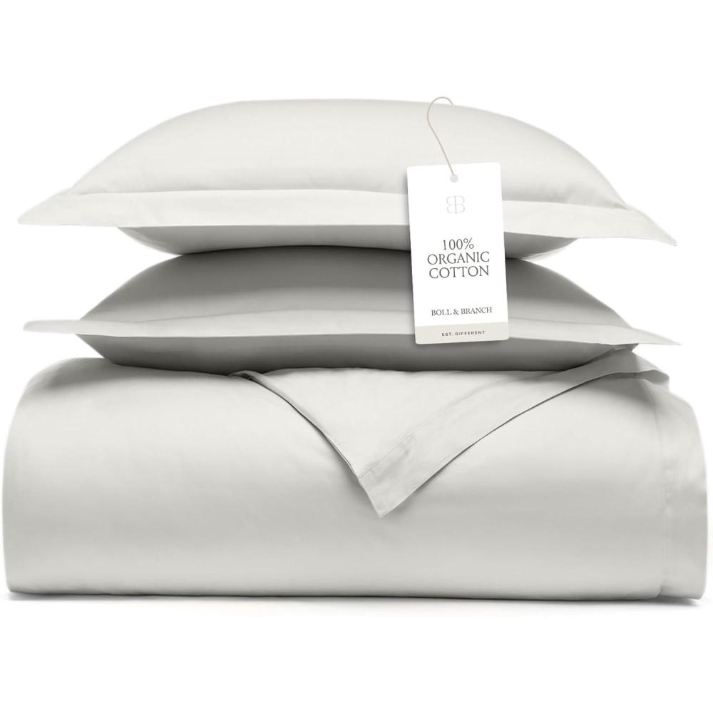 imageBOLL ampamp BRANCH Signature Hemmed Duvet Set KingCal King White Luxury 100 Organic Cotton 1 Duvet Cover 2 Shams Buttery Soft Hidden ClosuresMist