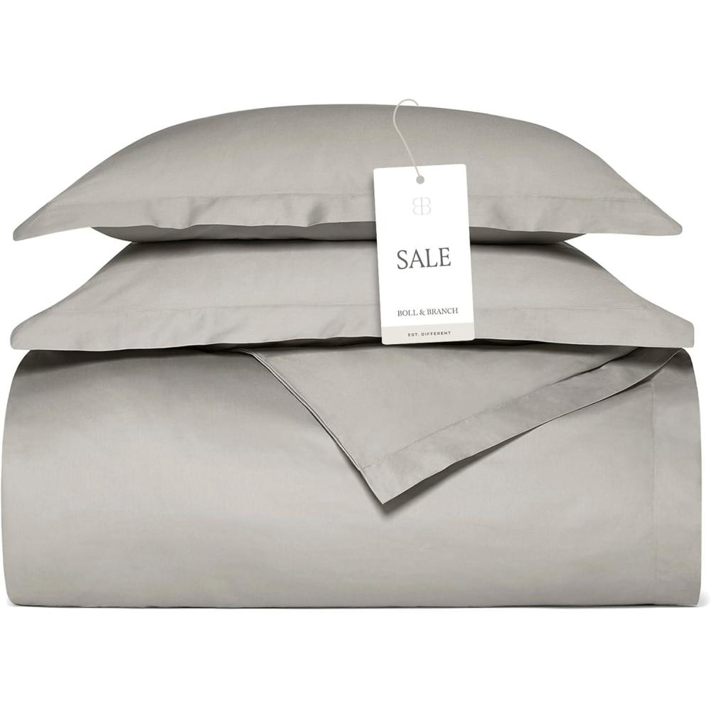 imageBOLL ampamp BRANCH Signature Hemmed Duvet Set KingCal King White Luxury 100 Organic Cotton 1 Duvet Cover 2 Shams Buttery Soft Hidden ClosuresPewter