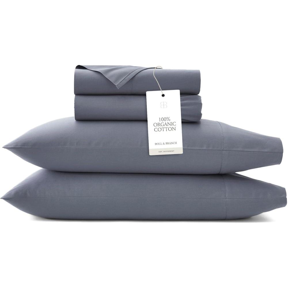 imageBOLL ampamp BRANCH Signature Hemmed Sheet Set Queen White Luxury 100 Organic Cotton Includes 1 Flat 1 Fitted 2 Pillowcases Buttery SoftMineral