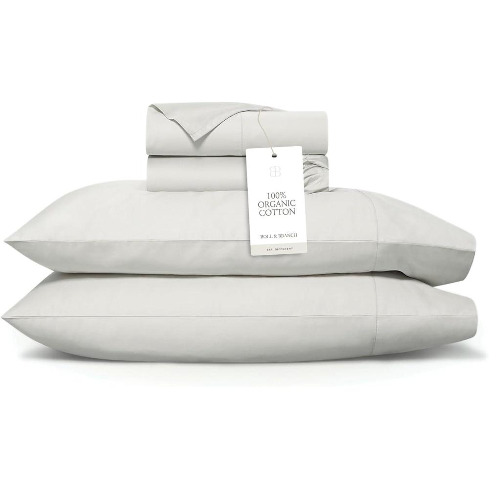 imageBOLL ampamp BRANCH Signature Hemmed Sheet Set  Queen White  Luxury 100 Organic Cotton  Includes 1 Flat 1 Fitted 2 Pillowcases  Buttery SoftMist