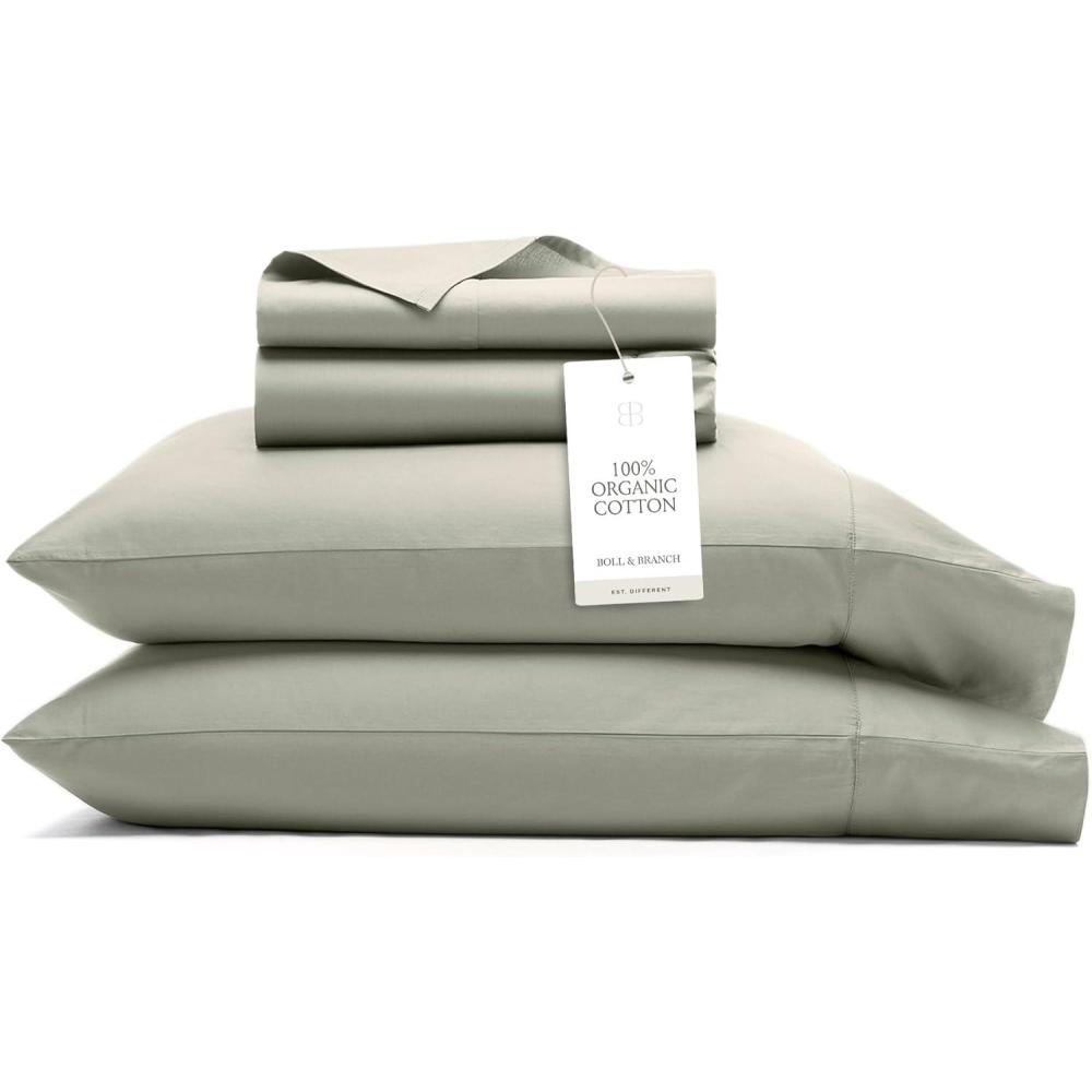 imageBOLL ampamp BRANCH Signature Hemmed Sheet Set  Queen White  Luxury 100 Organic Cotton  Includes 1 Flat 1 Fitted 2 Pillowcases  Buttery SoftSageleaf