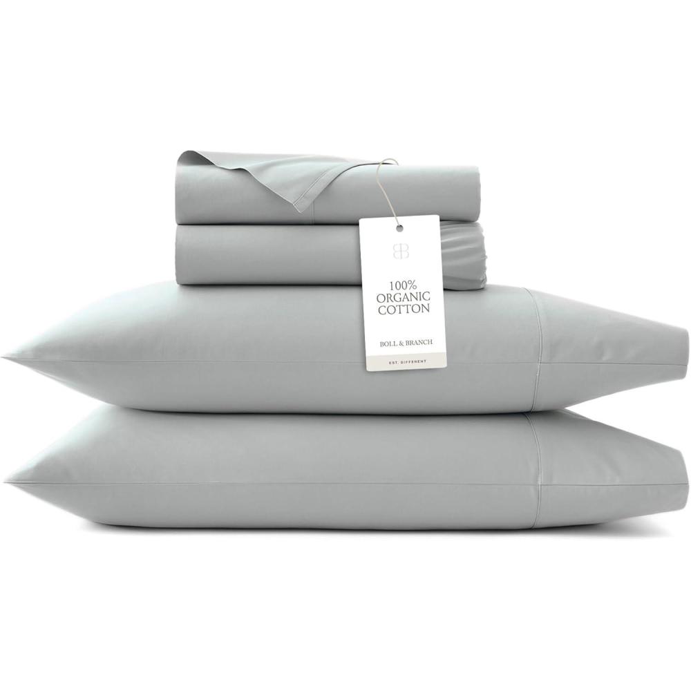 imageBOLL ampamp BRANCH Signature Hemmed Sheet Set Queen White Luxury 100 Organic Cotton Includes 1 Flat 1 Fitted 2 Pillowcases Buttery SoftShore