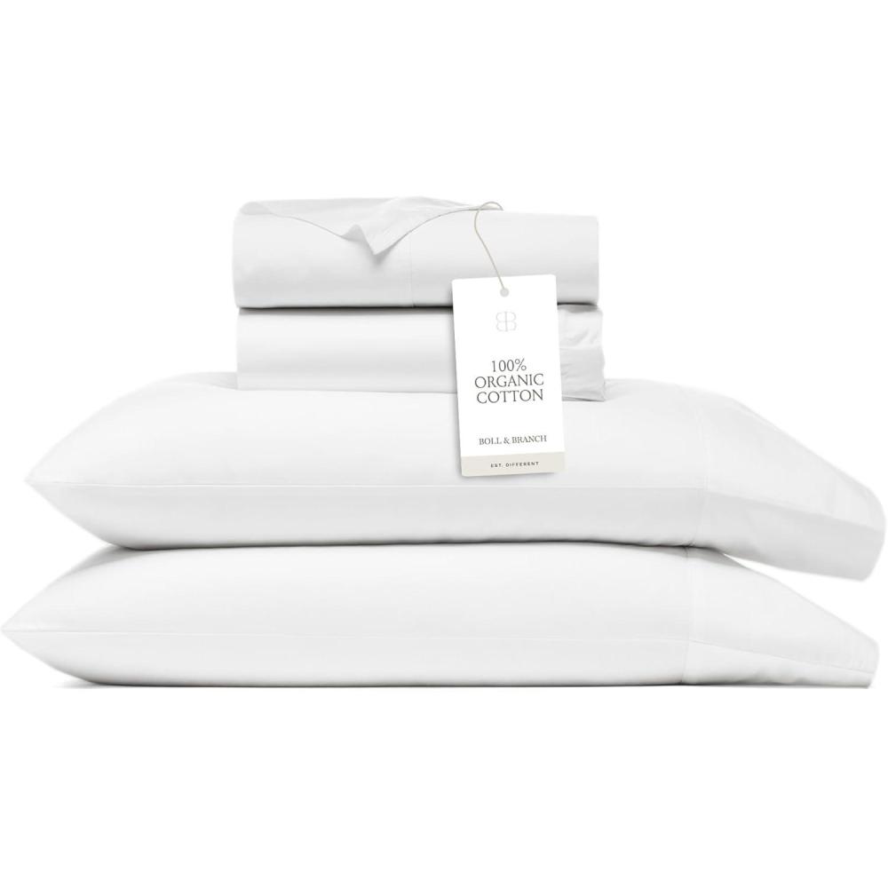 imageBOLL ampamp BRANCH Signature Hemmed Sheet Set Queen White Luxury 100 Organic Cotton Includes 1 Flat 1 Fitted 2 Pillowcases Buttery SoftWhite