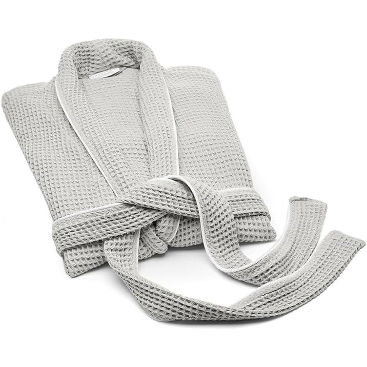 imageBOLL ampamp BRANCH Waffle Robe 100 Organic Cotton Ultra Soft Lightweight and Breathable UnisexPewterWhite