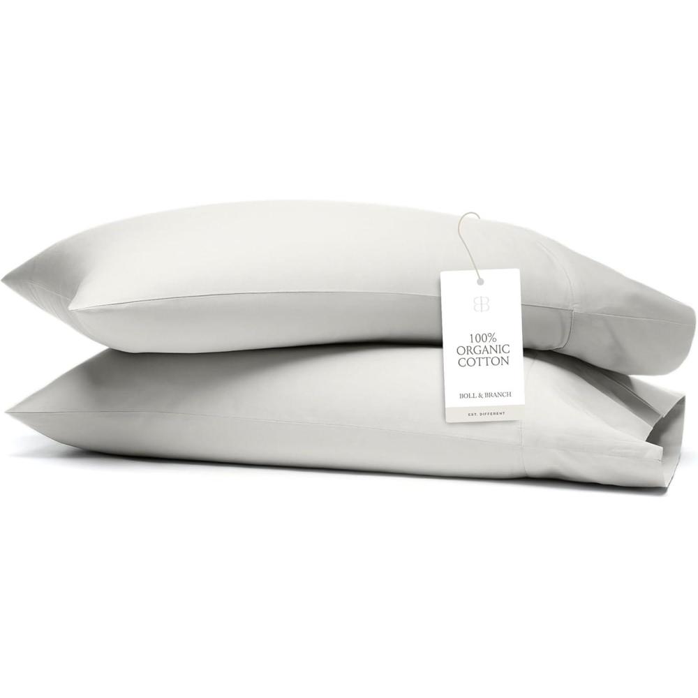 imageBoll ampamp Branch Signature Hemmed Pillowcase Set Standard White Luxury 100 Organic Cotton Buttery Soft and Breathable Softer with Every Wash 2 Pillowcases IncludedMist