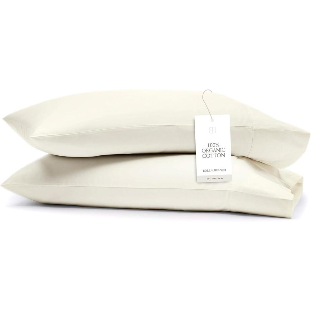 imageBoll ampamp Branch Signature Hemmed Pillowcase Set Standard White Luxury 100 Organic Cotton Buttery Soft and Breathable Softer with Every Wash 2 Pillowcases IncludedCream