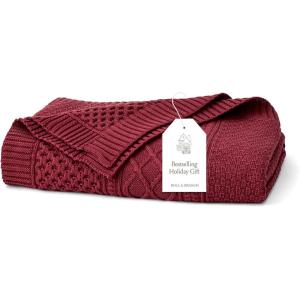 BOLL & BRANCH Aran Knit Throw Blanket – One Size, Holly – Luxury 100% Organic Cotton – Ribbed Knit, Hand-Finished Border – Dense, Richly Textured – 50×70 Inches(Holly)