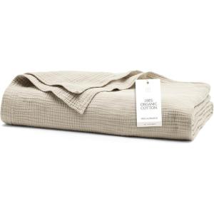 BOLL & BRANCH Dream Bed Blanket – Full/Queen, Sageleaf – Luxury 100% Organic Cotton – Soft, Lightweight and Breathable – Cloud-Like Touch(Sand)