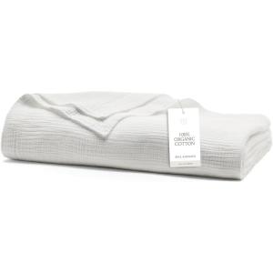 BOLL & BRANCH Dream Bed Blanket – Full/Queen, Sageleaf – Luxury 100% Organic Cotton – Soft, Lightweight and Breathable – Cloud-Like Touch(White)