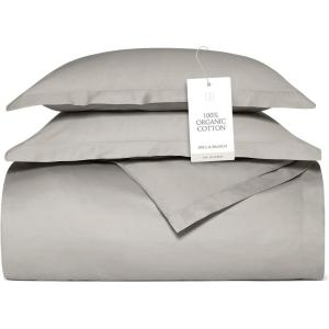 BOLL & BRANCH Percale Hemmed Duvet Set – King/Cal King, Pewter – Luxury 100% Organic Cotton – 1 Duvet Cover, 2 Shams – Crisp, Naturally Cooling Weave(Pewter)