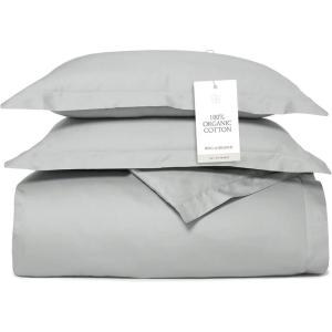 BOLL & BRANCH Percale Hemmed Duvet Set – King/Cal King, Pewter – Luxury 100% Organic Cotton – 1 Duvet Cover, 2 Shams – Crisp, Naturally Cooling Weave(Shore)