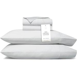 BOLL & BRANCH Percale Hemmed Sheet Set – Cooling Breathable Bed Sheets for Hot Sleepers – King, Pewter – Luxury 100% Organic Cotton – 1 Flat, 1 Fitted, 2 Pillowcases(Sky)