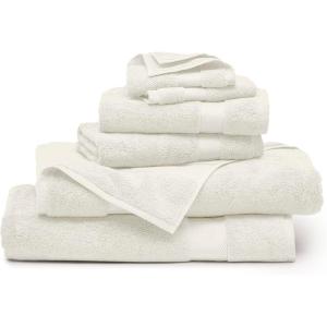 BOLL & BRANCH Plush Bath Towel Set – Shore – 6 Piece – Includes 2 Bath Towels, 2 Hand Towels & 2 Washcloths – 100% Organic Cotton – Ultra Soft & Luxurious – Quick Absorbing(Cream)