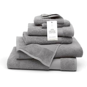 BOLL & BRANCH Plush Bath Towel Set – Shore – 6 Piece – Includes 2 Bath Towels, 2 Hand Towels & 2 Washcloths – 100% Organic Cotton – Ultra Soft & Luxurious – Quick Absorbing(Stone)