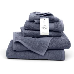 BOLL & BRANCH Plush Bath Towel Set – Shore – 6 Piece – Includes 2 Bath Towels, 2 Hand Towels & 2 Washcloths – 100% Organic Cotton – Ultra Soft & Luxurious – Quick Absorbing(Mineral)