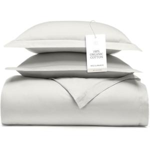 BOLL & BRANCH Signature Hemmed Duvet Set – King/Cal King, White – Luxury 100% Organic Cotton – 1 Duvet Cover, 2 Shams – Buttery Soft, Hidden Closures(Mist)
