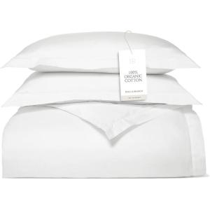 BOLL & BRANCH Signature Hemmed Duvet Set – King/Cal King, White – Luxury 100% Organic Cotton – 1 Duvet Cover, 2 Shams – Buttery Soft, Hidden Closures(White)
