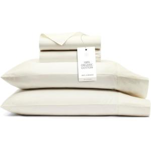 BOLL & BRANCH Signature Hemmed Sheet Set – Queen, White – Luxury 100% Organic Cotton – Includes 1 Flat, 1 Fitted, 2 Pillowcases – Buttery Soft(Cream)