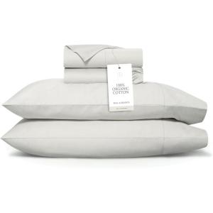 BOLL & BRANCH Signature Hemmed Sheet Set – Queen, White – Luxury 100% Organic Cotton – Includes 1 Flat, 1 Fitted, 2 Pillowcases – Buttery Soft(Mist)