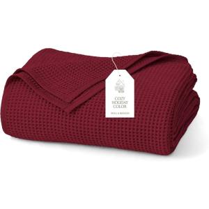 BOLL & BRANCH Waffle Bed Blanket – King/Cal King, Shore – Luxury 100% Organic Cotton – Soft, Lightweight and Breathable – Textured Waffle Weave Design(Holly)