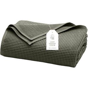 BOLL & BRANCH Waffle Bed Blanket – King/Cal King, Shore – Luxury 100% Organic Cotton – Soft, Lightweight and Breathable – Textured Waffle Weave Design(Juniper)