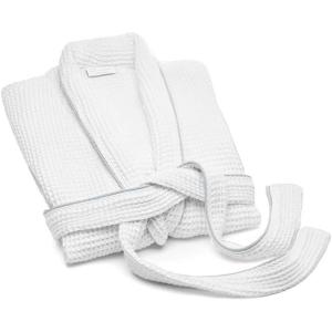 BOLL & BRANCH Waffle Robe – 100% Organic Cotton – Ultra Soft, Lightweight, and Breathable – Unisex(White/Shore)